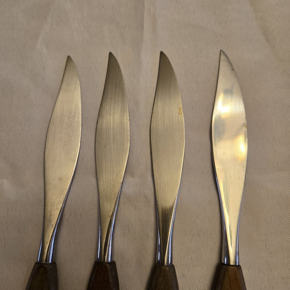 Fleetwood Designs MCM Teak Handles, Stainless Steel Butter Steak Knives Set of 4 - Picture 4 of 8